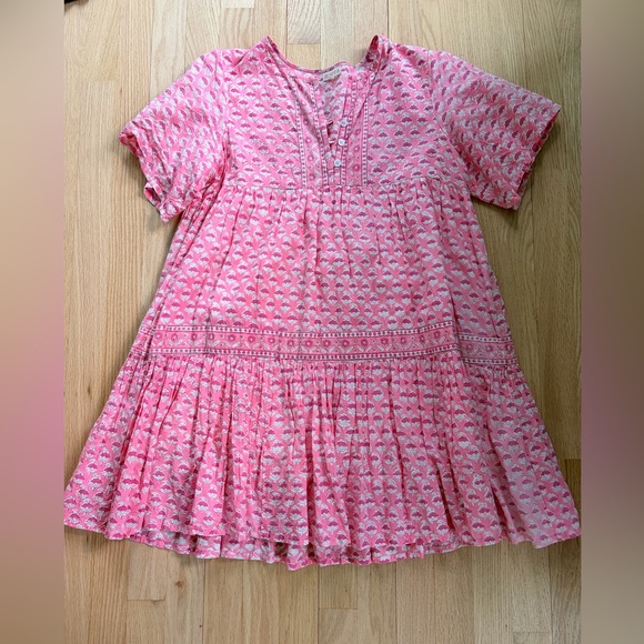 Marea By Liz Joy Tops - Marea Pink Block Print Tiered Dress Size Large Cotton Short Sleeve